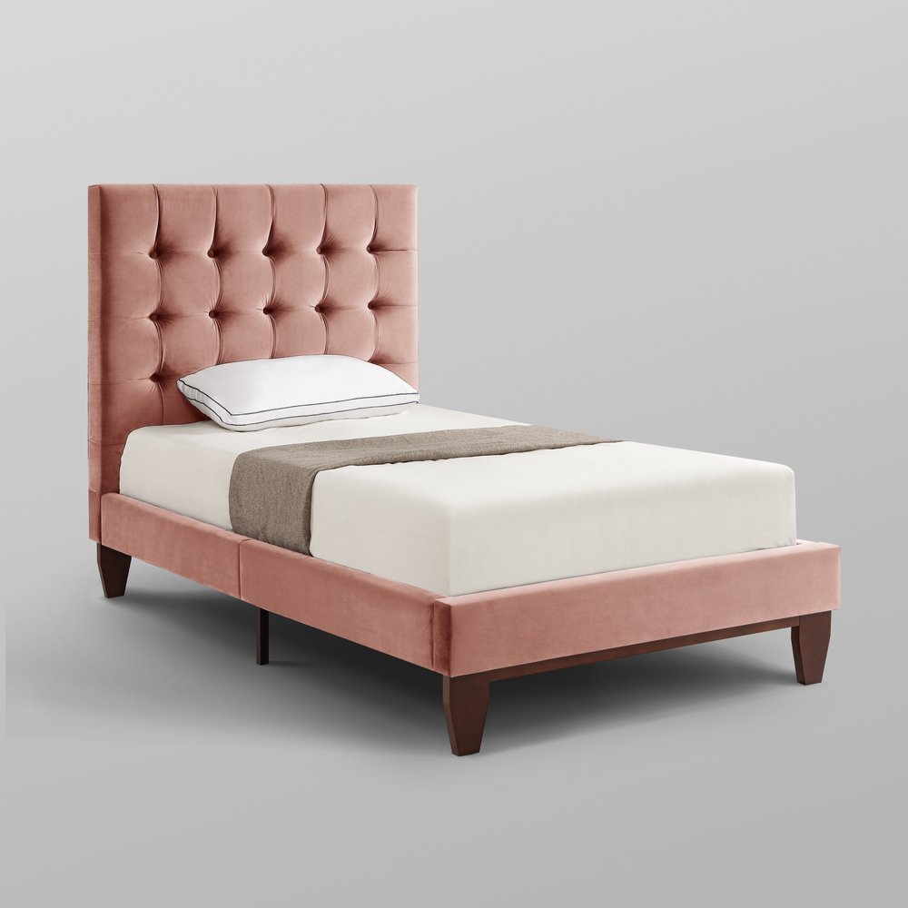 Blush Solid Wood Full Tufted Upholstered Velvet Bed HomeRoots