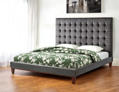 Gray Solid Wood King Tufted Upholstered Velvet Bed HomeRoots