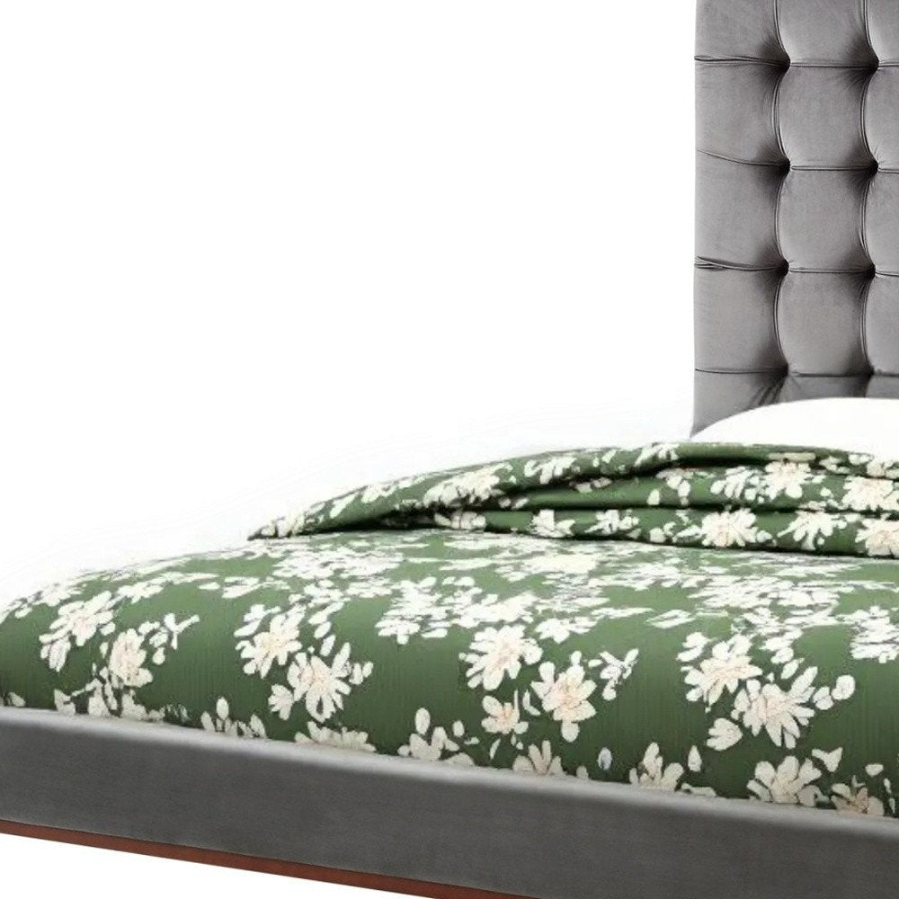 Gray Solid Wood King Tufted Upholstered Velvet Bed — view 7