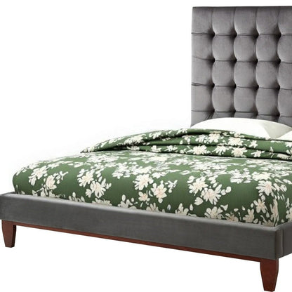 Gray Solid Wood King Tufted Upholstered Velvet Bed HomeRoots