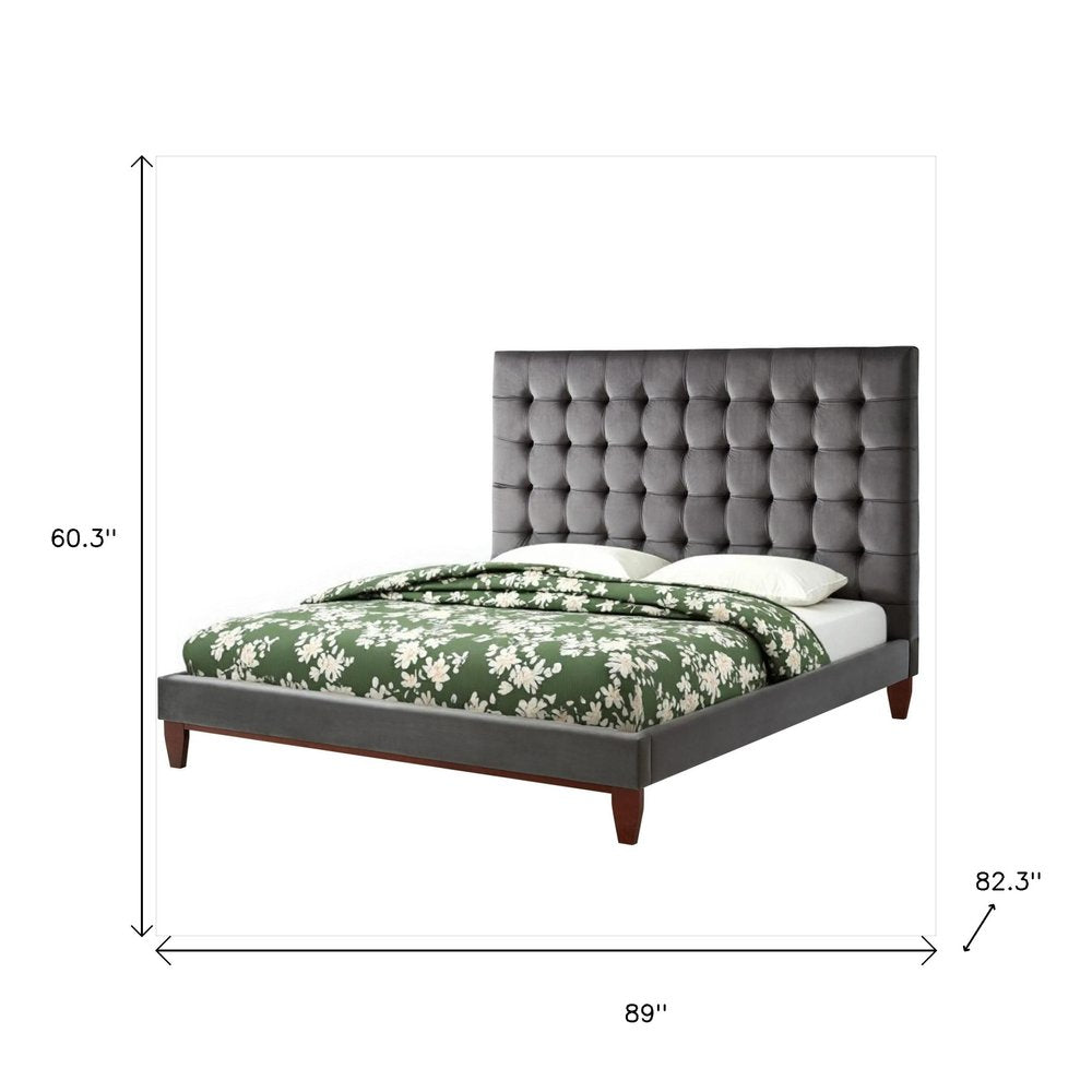 Gray Solid Wood King Tufted Upholstered Velvet Bed — view 9