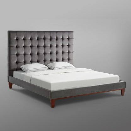 Gray Solid Wood King Tufted Upholstered Velvet Bed HomeRoots