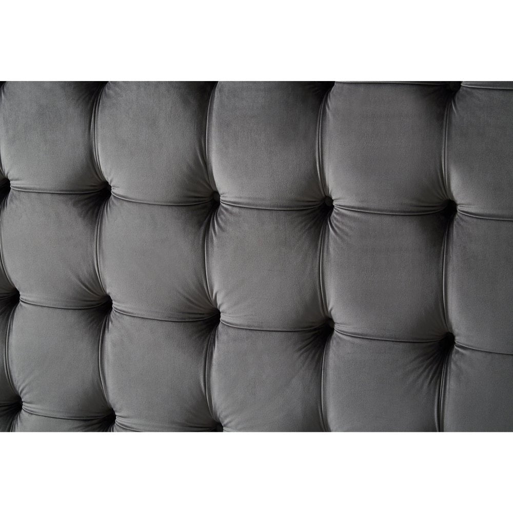 Gray Solid Wood King Tufted Upholstered Velvet Bed HomeRoots