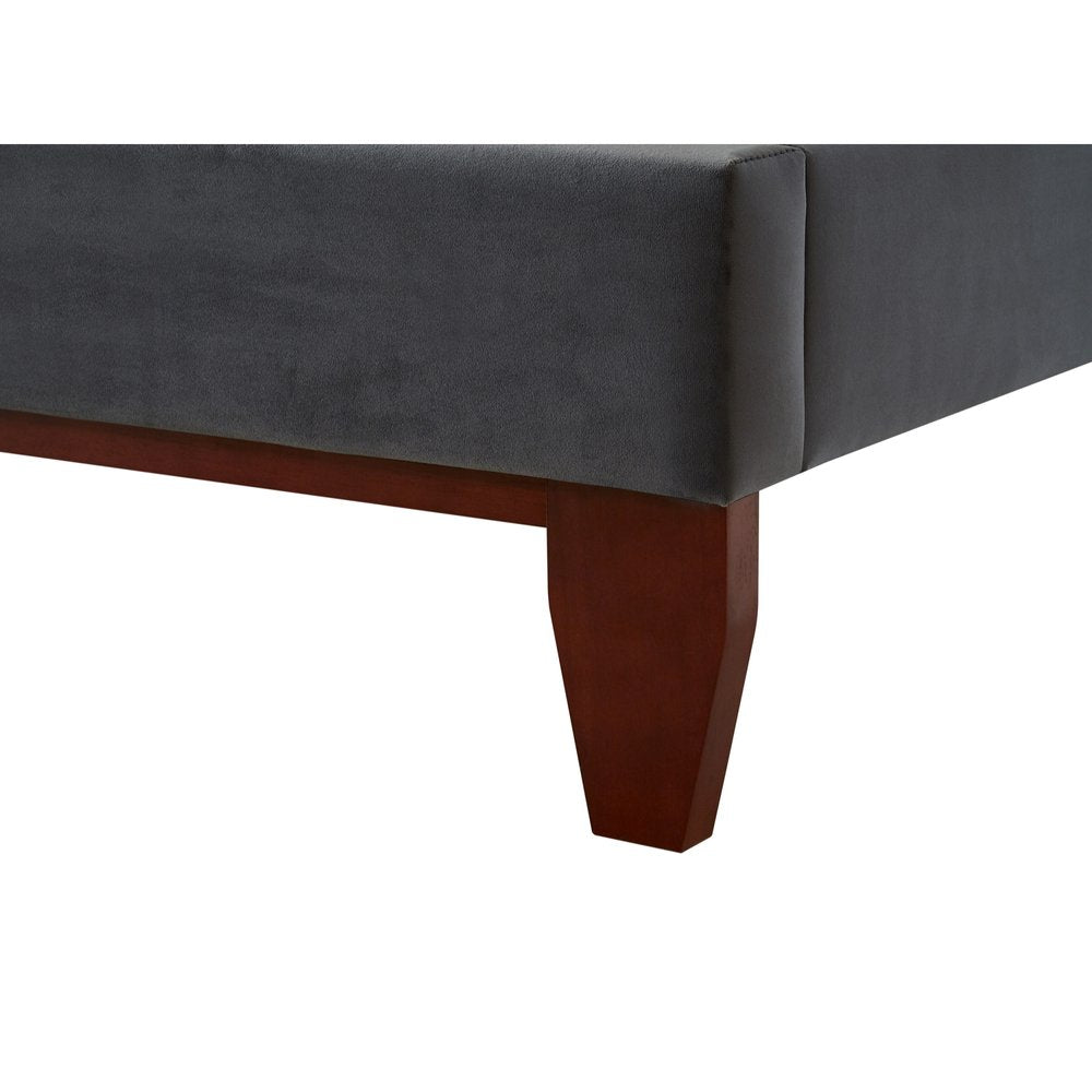 Gray Solid Wood King Tufted Upholstered Velvet Bed — view 4
