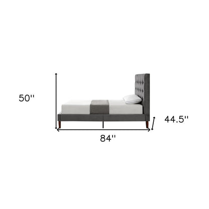 Gray Solid Wood King Tufted Upholstered Velvet Bed HomeRoots