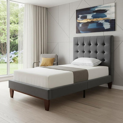 Gray Solid Wood King Tufted Upholstered Velvet Bed HomeRoots