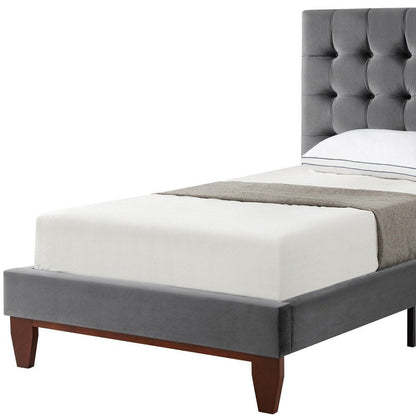 Gray Solid Wood King Tufted Upholstered Velvet Bed HomeRoots