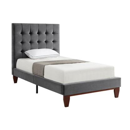 Gray Solid Wood King Tufted Upholstered Velvet Bed HomeRoots