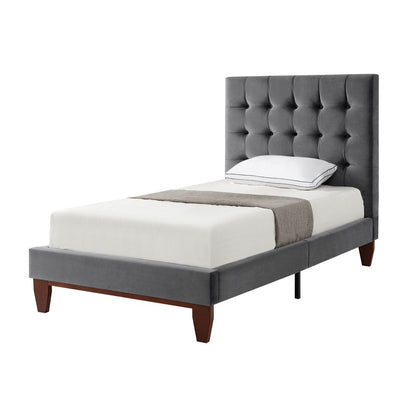 Gray Solid Wood King Tufted Upholstered Velvet Bed HomeRoots