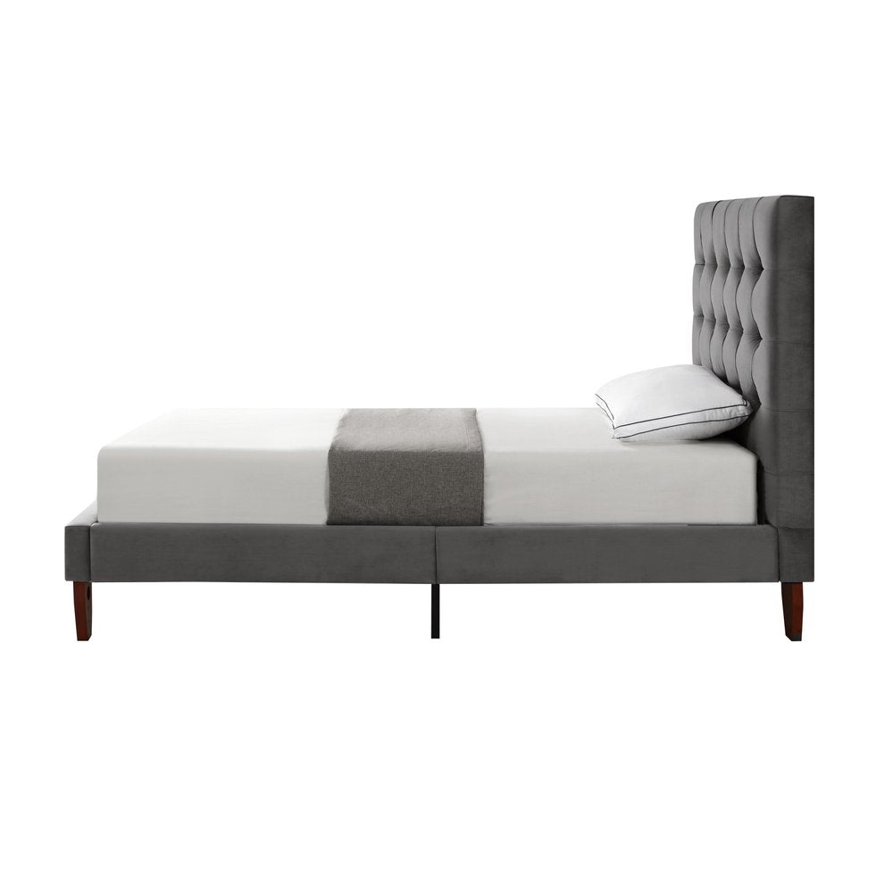Gray Solid Wood King Tufted Upholstered Velvet Bed — view 10