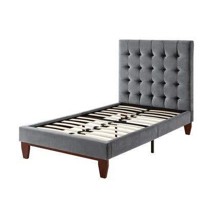 Gray Solid Wood King Tufted Upholstered Velvet Bed HomeRoots