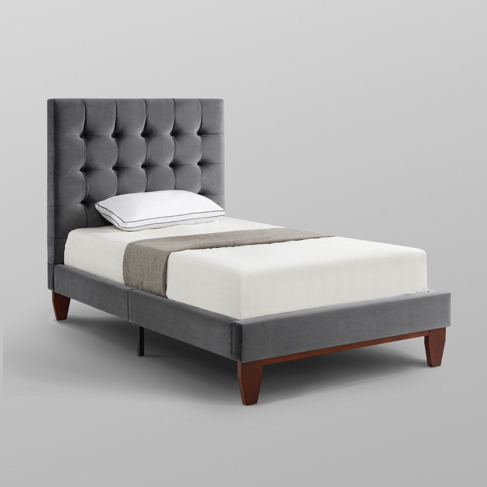 Gray Solid Wood King Tufted Upholstered Velvet Bed — view 18