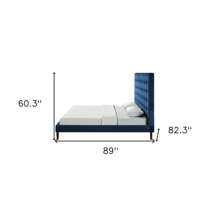 Navy Blue Solid Wood King Tufted Upholstered Velvet Bed HomeRoots