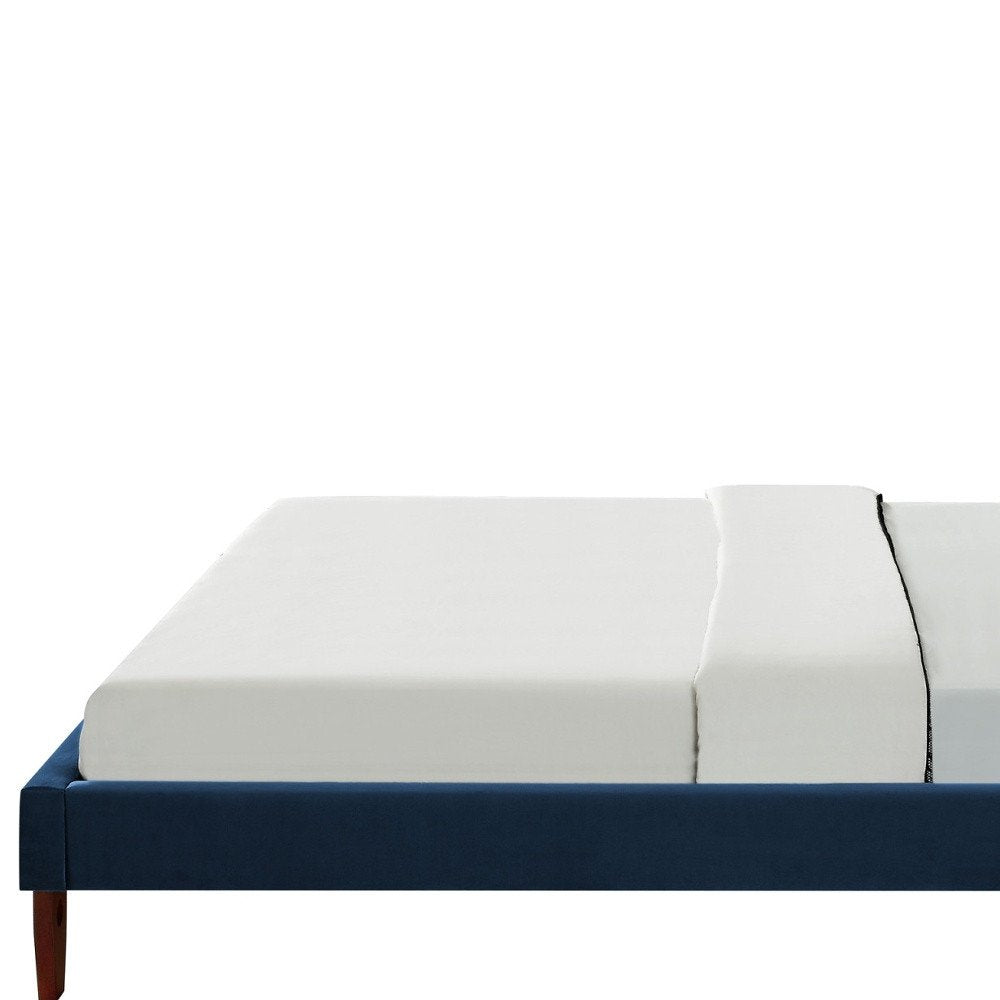 Navy Blue Solid Wood King Tufted Upholstered Velvet Bed HomeRoots