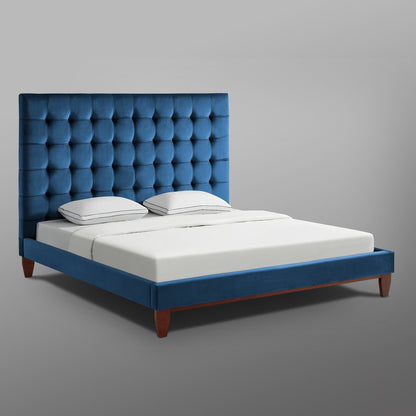 Navy Blue Solid Wood King Tufted Upholstered Velvet Bed HomeRoots