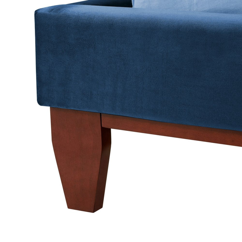 Navy Blue Solid Wood King Tufted Upholstered Velvet Bed HomeRoots