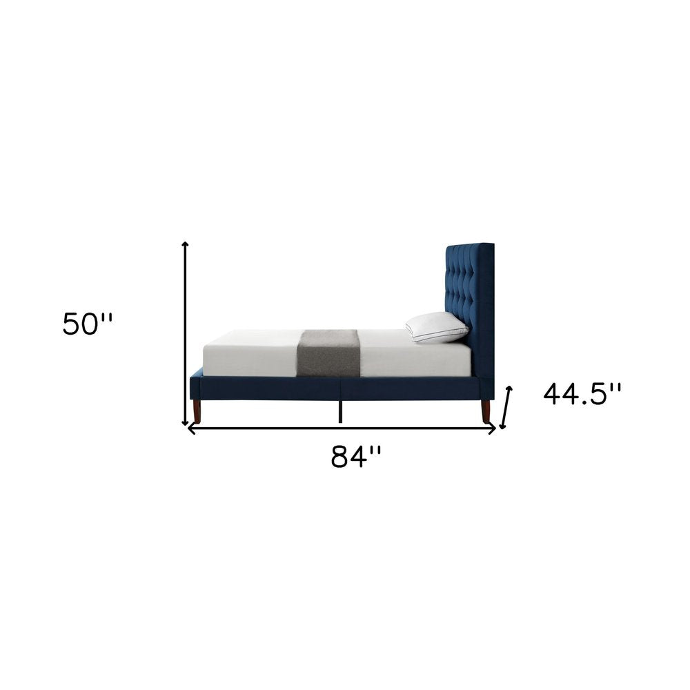 Navy Blue Solid Wood King Tufted Upholstered Velvet Bed HomeRoots