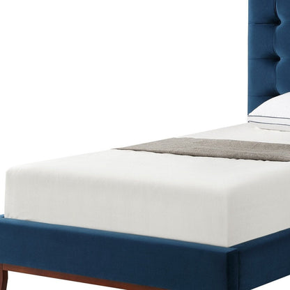 Navy Blue Solid Wood King Tufted Upholstered Velvet Bed HomeRoots