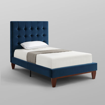 Navy Blue Solid Wood King Tufted Upholstered Velvet Bed HomeRoots
