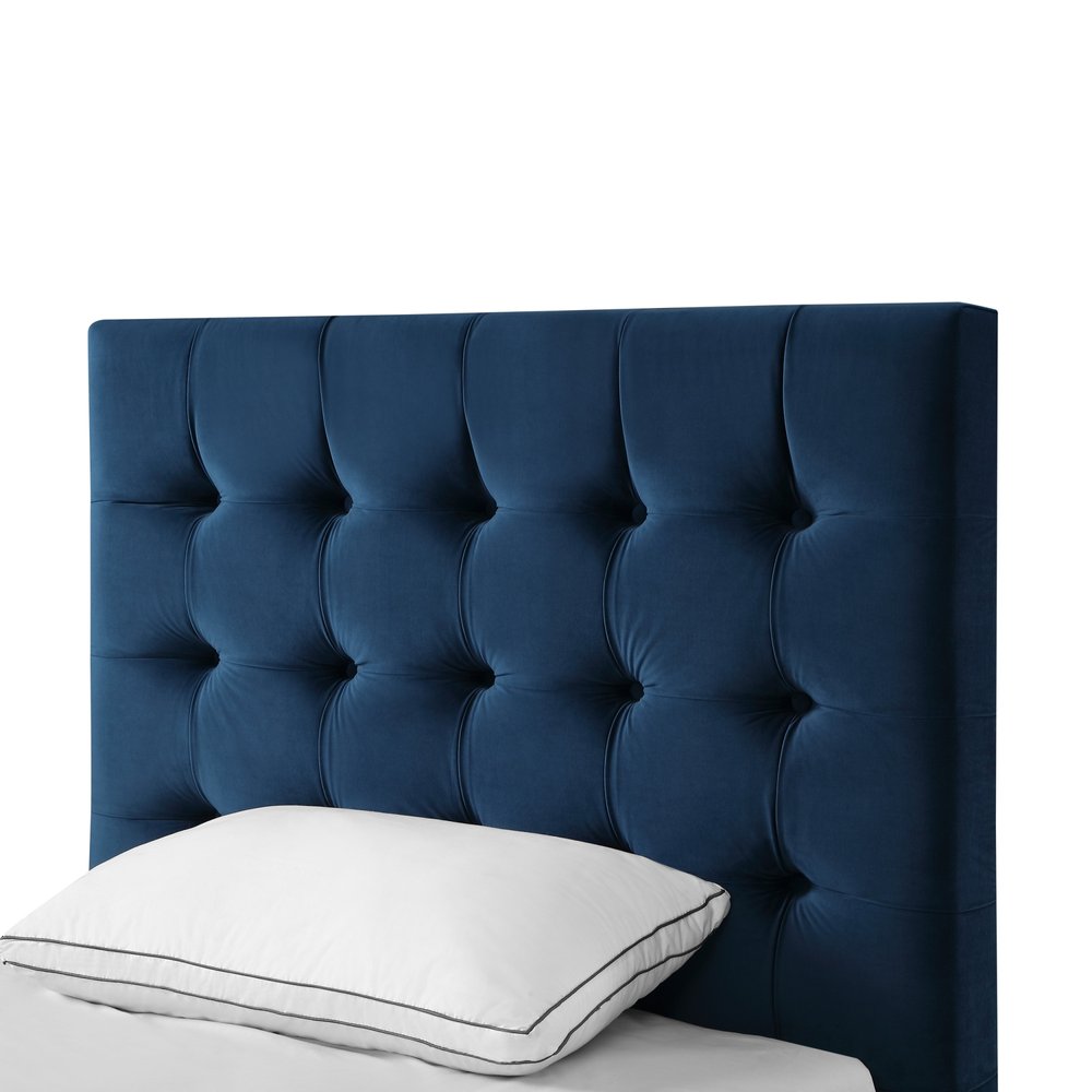 Navy Blue Solid Wood King Tufted Upholstered Velvet Bed HomeRoots