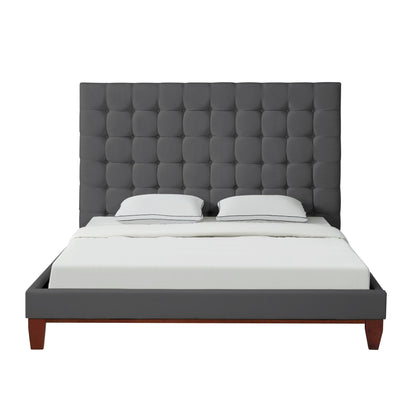Gray Solid Wood Queen Tufted Upholstered Linen Bed