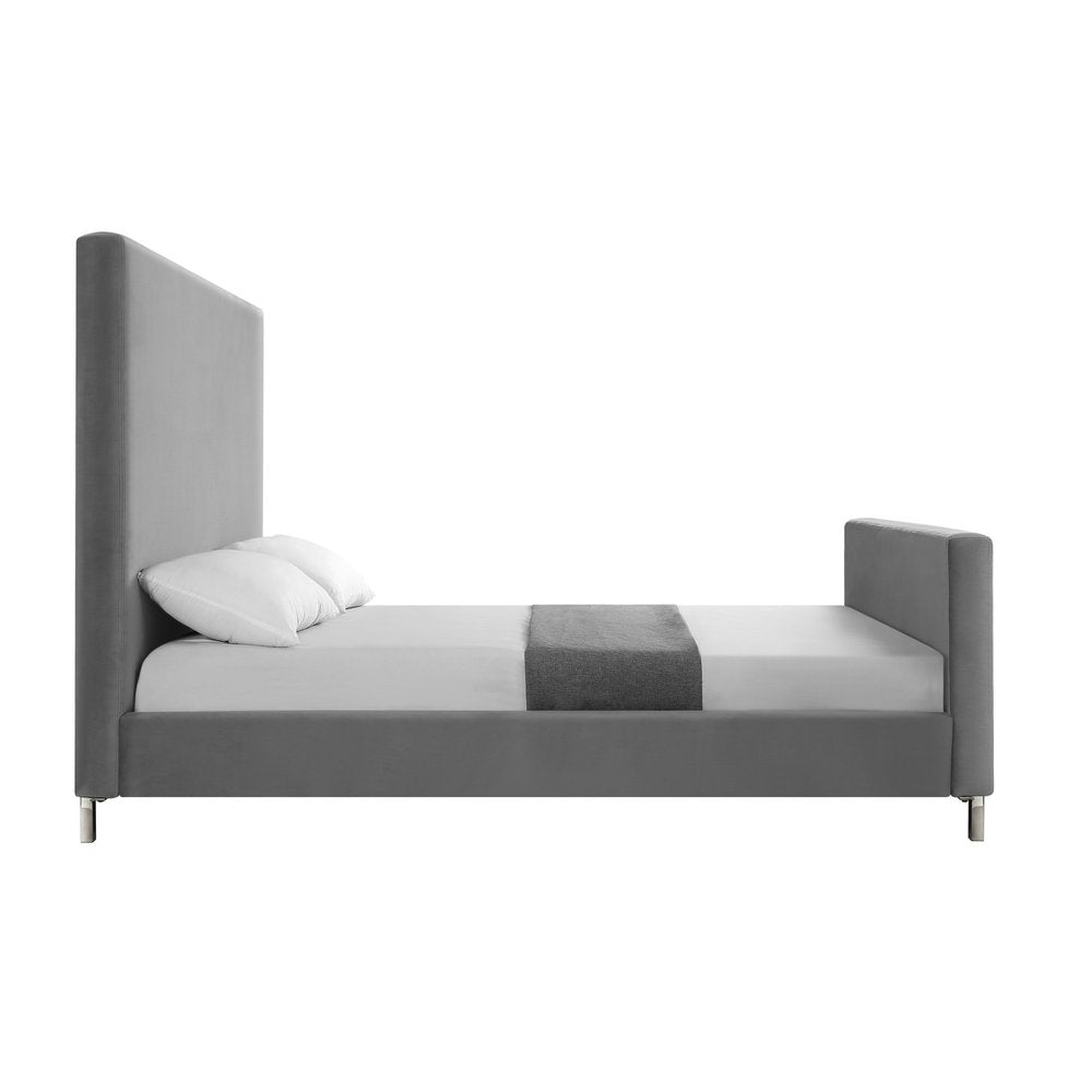 Gray Solid Wood Queen Upholstered Velvet Bed — view 6
