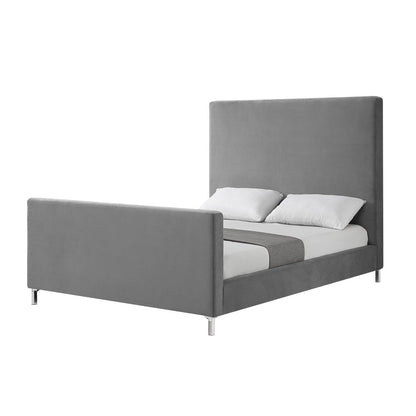 Gray Solid Wood Queen Upholstered Velvet Bed HomeRoots