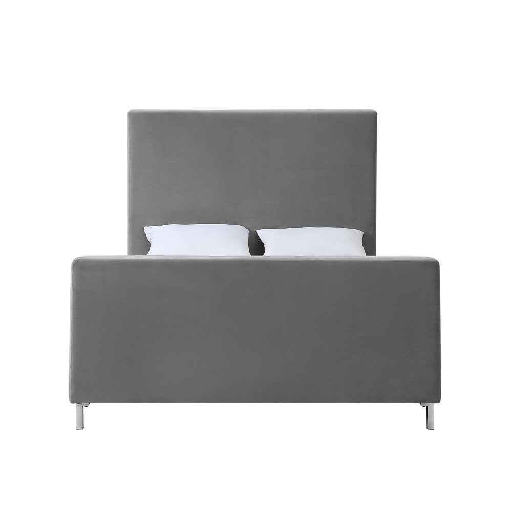 Gray Solid Wood Queen Upholstered Velvet Bed — view 2