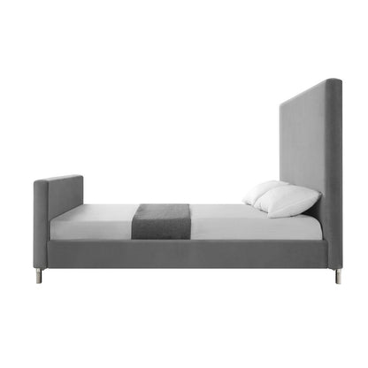 Gray Solid Wood Queen Upholstered Velvet Bed HomeRoots