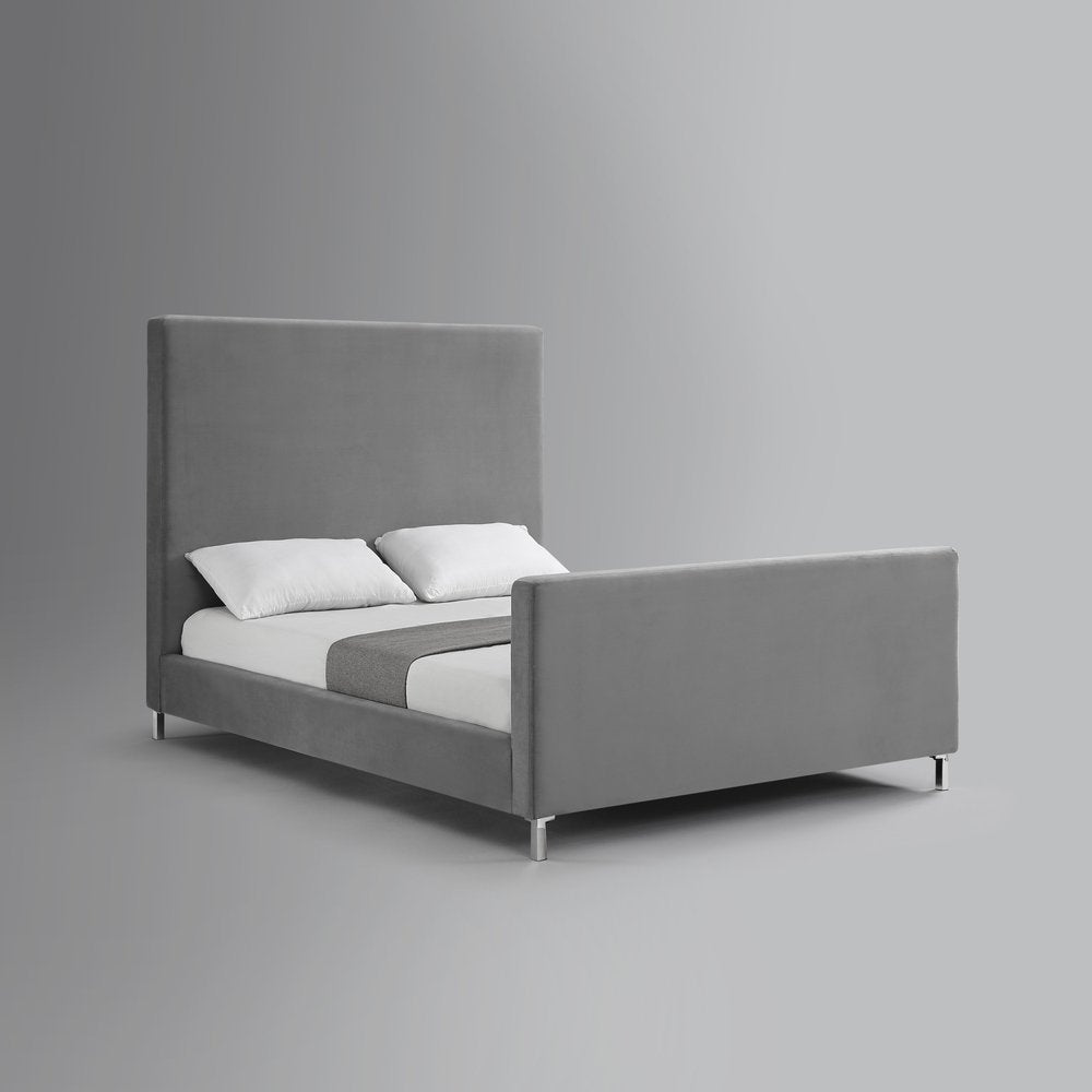 Gray Solid Wood Queen Upholstered Velvet Bed — view 4