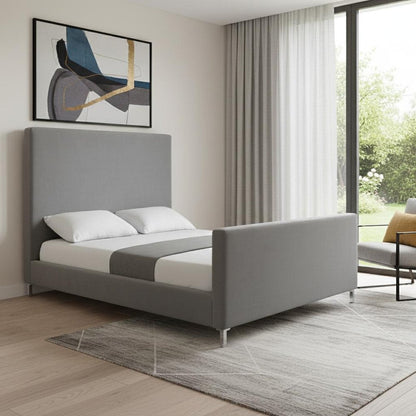 Gray Solid Wood Queen Upholstered Velvet Bed HomeRoots