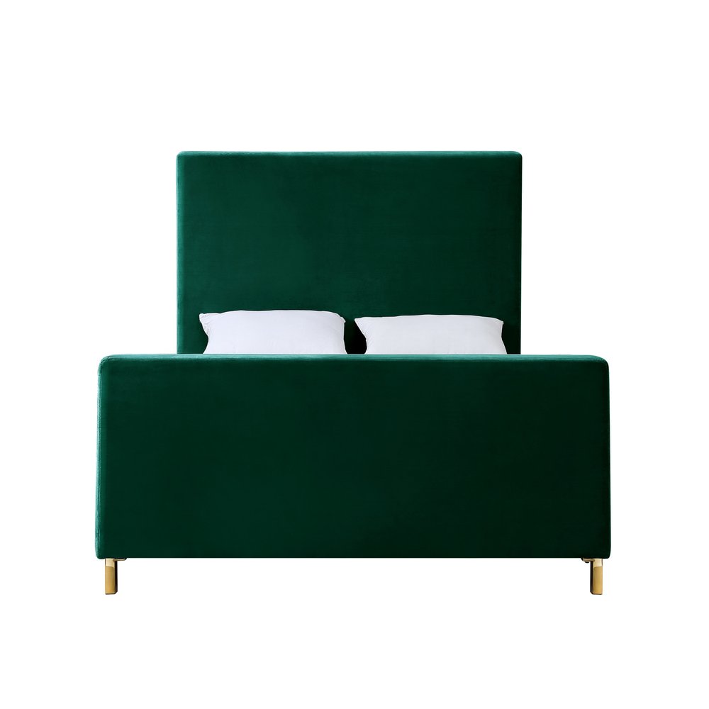 Gray Solid Wood Queen Upholstered Velvet Bed — view 9