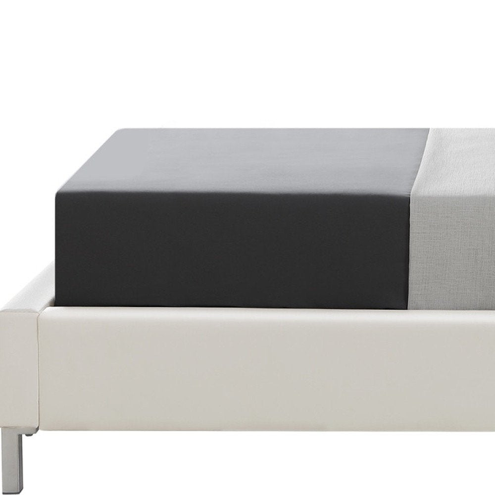 White Solid Wood Twin Upholstered Faux Leather Bed Frame with Nailhead Trim — view 7