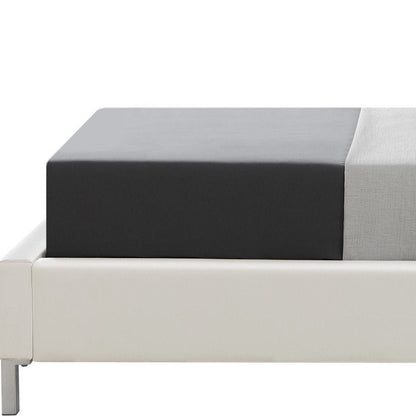 White Solid Wood Twin Upholstered Faux Leather Bed Frame with Nailhead Trim HomeRoots