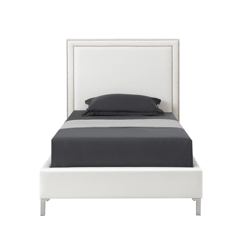 Blush Velvet Upholstered Queen Bed Frame With Nailhead Trim