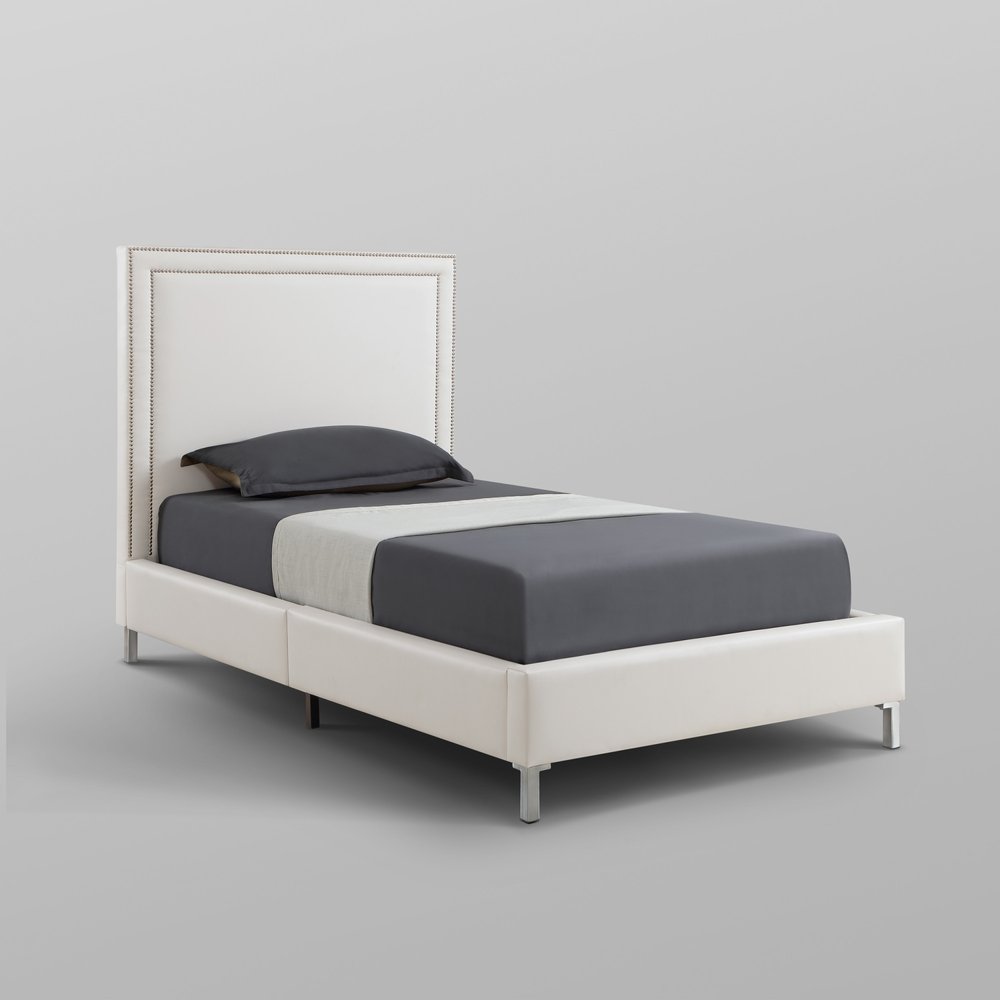 Blush Velvet Upholstered Queen Bed Frame With Nailhead Trim — view 5