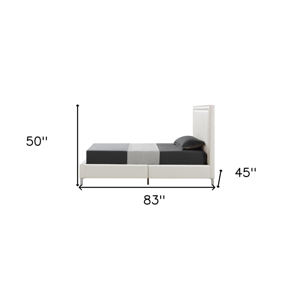Blush Velvet Upholstered Queen Bed Frame With Nailhead Trim — view 6