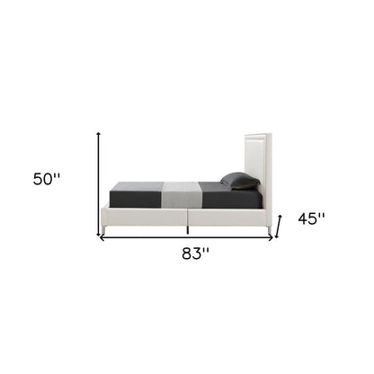 White Solid Wood Twin Upholstered Faux Leather Bed Frame with Nailhead Trim HomeRoots