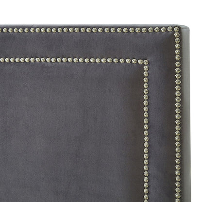 Gray Solid Wood King Upholstered Velvet Bed with Nailhead Trim HomeRoots