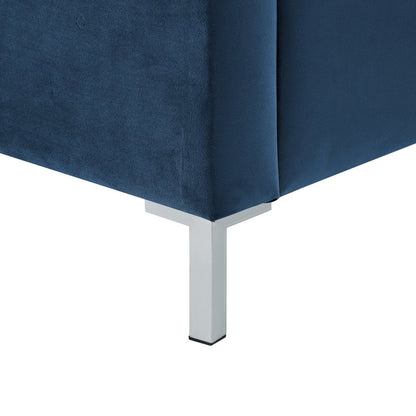 Navy Blue Solid Wood King Upholstered Velvet Bed with Nailhead Trim HomeRoots