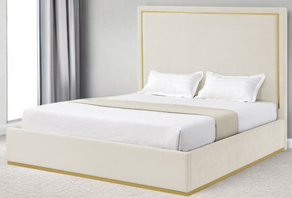 Beige Solid Wood Queen Upholstered Velvet Bed HomeRoots