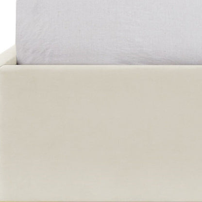 Beige Solid Wood Queen Upholstered Velvet Bed HomeRoots