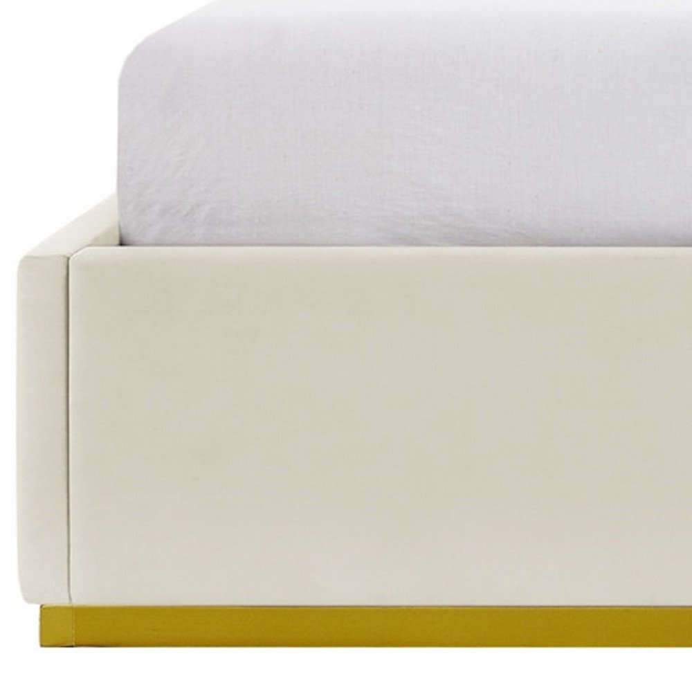 Beige Solid Wood Queen Upholstered Velvet Bed HomeRoots