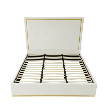 Beige Solid Wood Queen Upholstered Velvet Bed HomeRoots