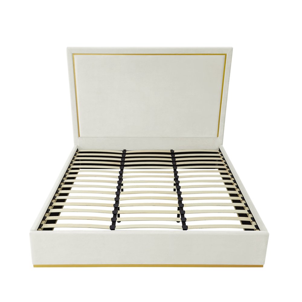 Beige Solid Wood Queen Upholstered Velvet Bed HomeRoots