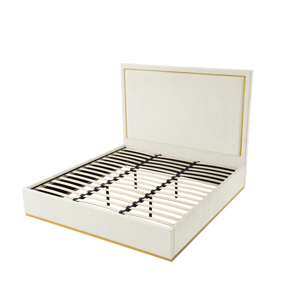 Beige Solid Wood Queen Upholstered Velvet Bed HomeRoots