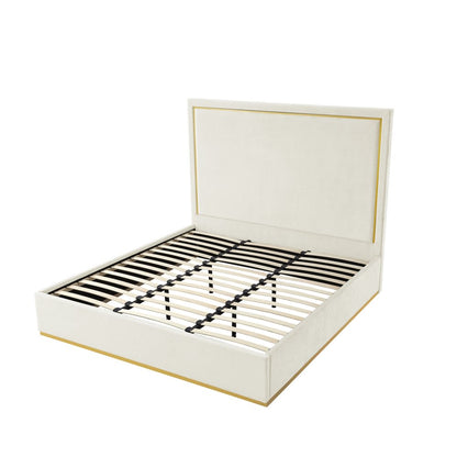 Beige Solid Wood Queen Upholstered Velvet Bed HomeRoots