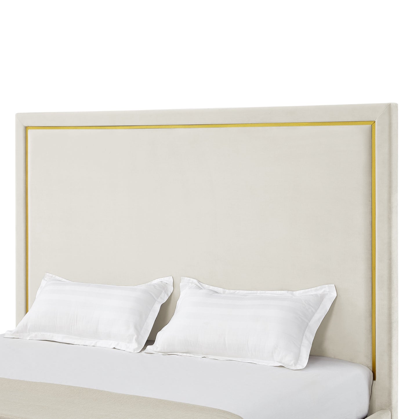 Beige Solid Wood Queen Upholstered Velvet Bed