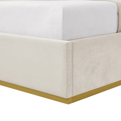 Beige Solid Wood Queen Upholstered Velvet Bed HomeRoots