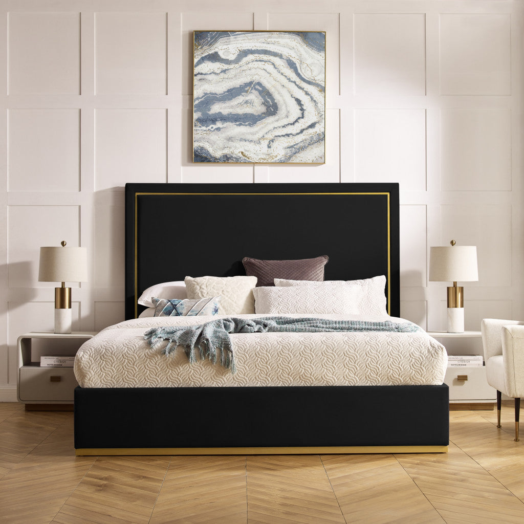 Black Solid Wood King Upholstered Velvet Bed